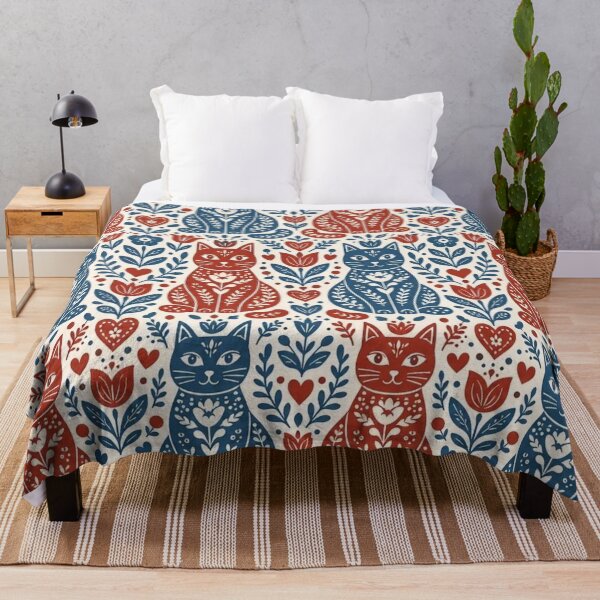 Item preview, Folk Art Cats and Flowers Seamless Pattern | Vintage Folk-Art Cat Repeat Design designed and sold by StickyGuys.