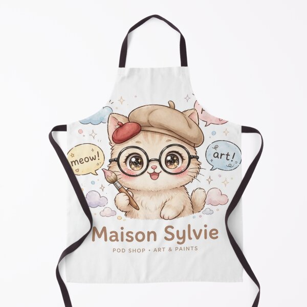 Item preview, Kawaii Artist Cat in Beret with Glasses - Cute Painter Kitten Meow Art designed and sold by MAISON SYLVIE.
