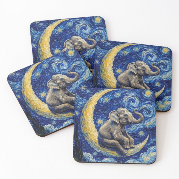 Item preview, Funny Elephant Starry Night Painting Cute Moon Stars Boys Girls Kids designed and sold by FurryHavenPH.