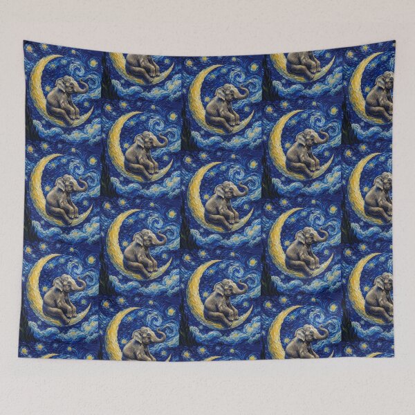 Item preview, Funny Elephant Starry Night Painting Cute Moon Stars Boys Girls Kids designed and sold by FurryHavenPH.