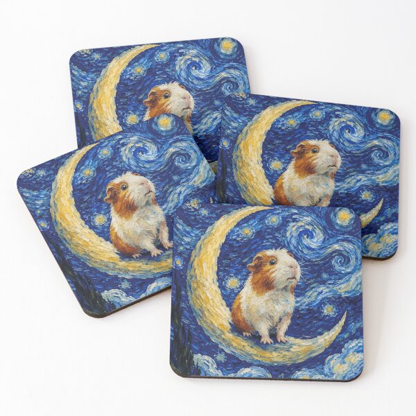 Item preview, Funny Guinea Pig Starry Night Painting Cute Moon Stars Boys Girls Kids designed and sold by FurryHavenPH.