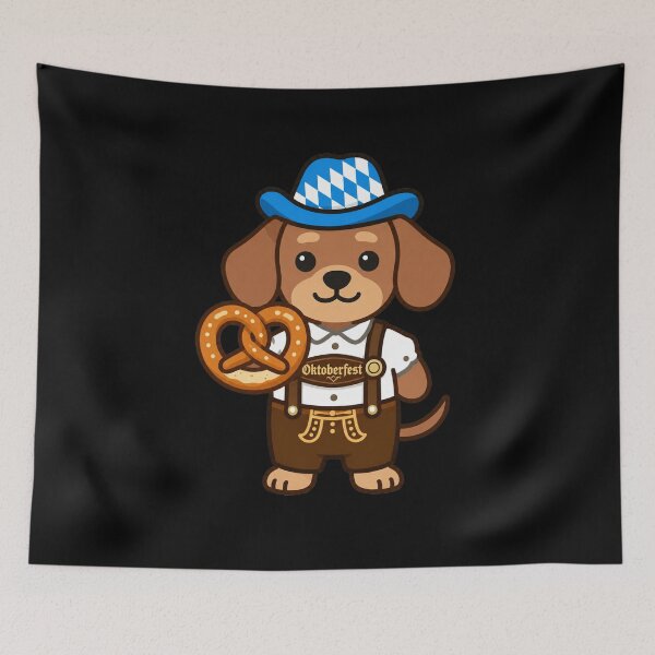 Item preview, Cute Bavarian Dog in Lederhosen with Pretzel designed and sold by PMTaurus.