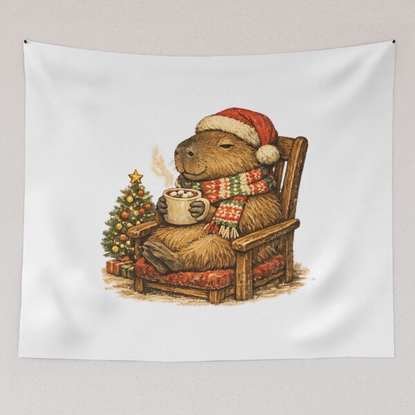 Item preview, Cozy Capybara Christmas Hot Cocoa Retro 1970s Gift  designed and sold by Artycom.