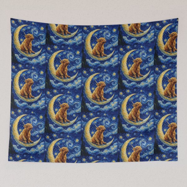 Item preview, Funny Highland Cow Starry Night Painting Cute Moon Stars Boys Girls Kids designed and sold by FurryHavenPH.