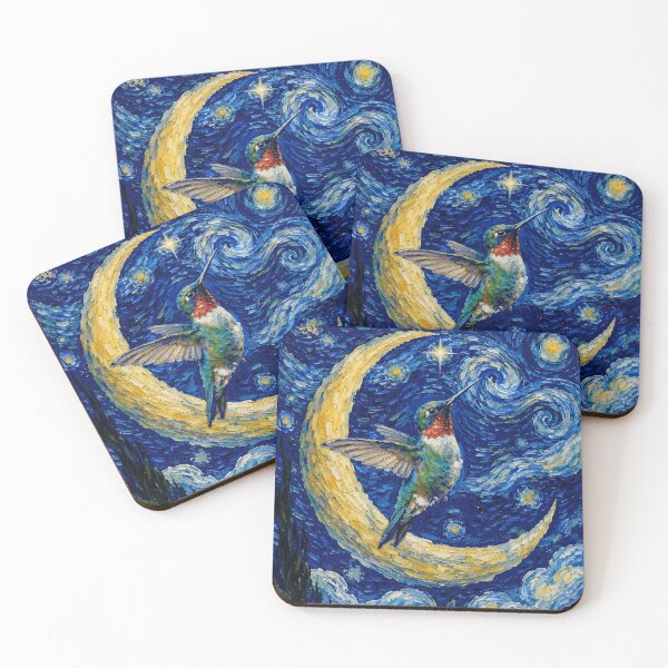 Item preview, Funny Hummingbird Starry Night Painting Cute Moon Stars Boys Girls Kids designed and sold by FurryHavenPH.