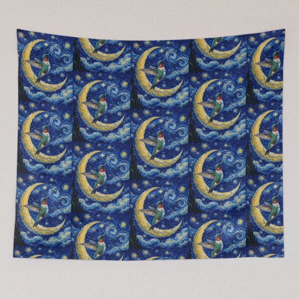 Item preview, Funny Hummingbird Starry Night Painting Cute Moon Stars Boys Girls Kids designed and sold by FurryHavenPH.