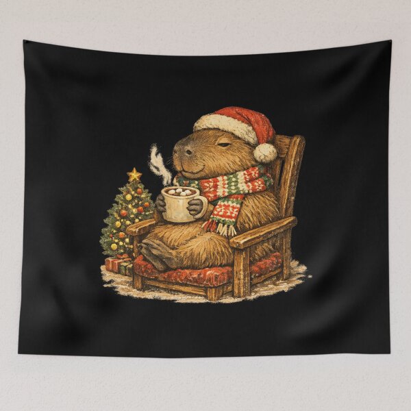 Item preview, Cozy Capybara Christmas Hot Cocoa Retro 1970s Gift  designed and sold by Artycom.