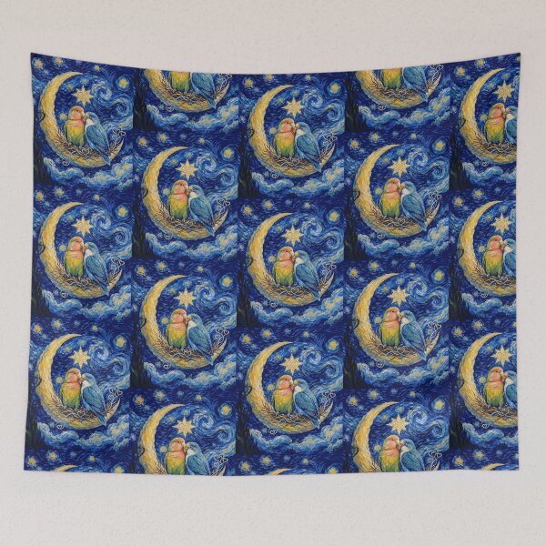 Item preview, Funny Love Birds Starry Night Painting Cute Moon Stars Boys Girls Kids designed and sold by FurryHavenPH.