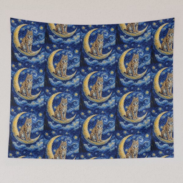 Item preview, Funny Lynx Starry Night Painting Cute Moon Stars Boys Girls Kids designed and sold by FurryHavenPH.