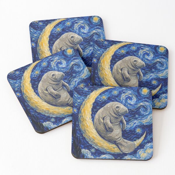 Item preview, Funny Manatee Starry Night Painting Cute Moon Stars Boys Girls Kids designed and sold by FurryHavenPH.