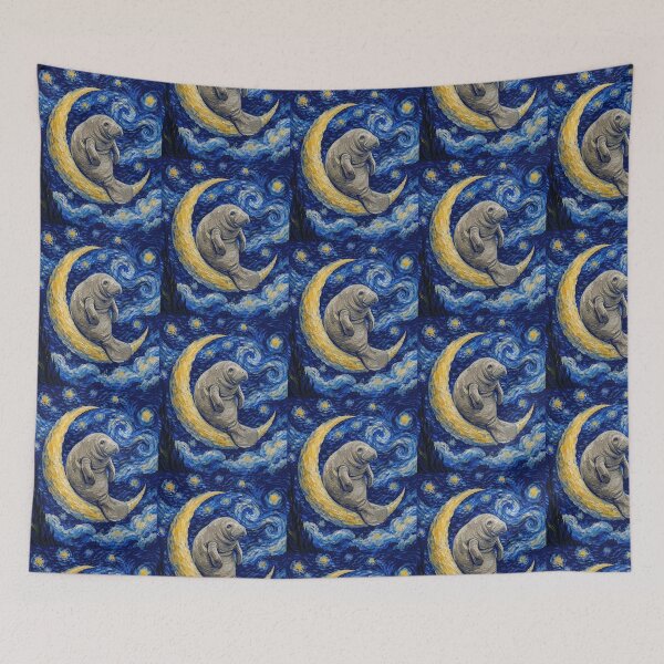 Item preview, Funny Manatee Starry Night Painting Cute Moon Stars Boys Girls Kids designed and sold by FurryHavenPH.