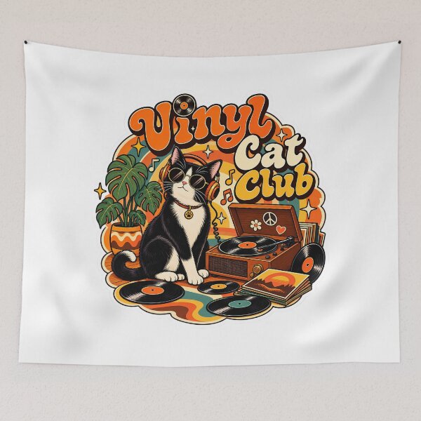 Item preview, Retro Vinyl Cat Club 70s Aesthetic designed and sold by Retro Whiskers.