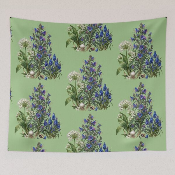 Item preview, Viper’s Bugloss, Wild Garlic and Grape Hyacinth Vintage Botanical Plate designed and sold by Anyshca.