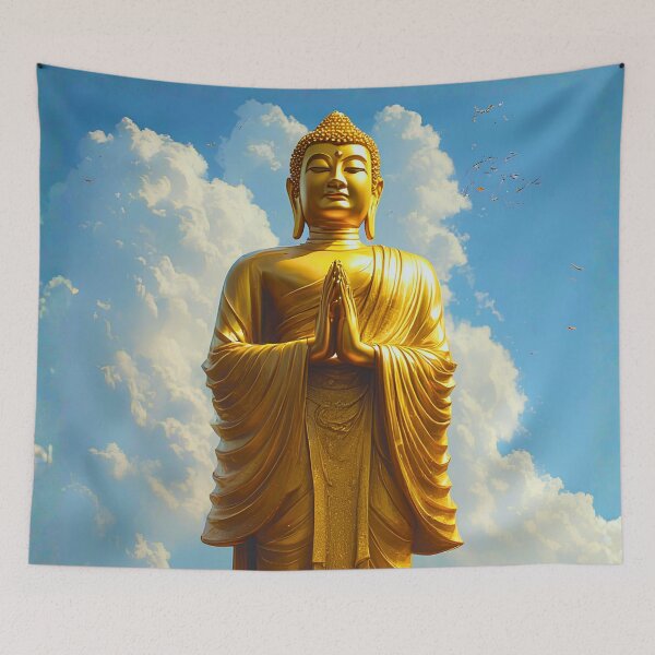 Item preview, Majestic Golden Buddha - Monks Gathering at the Temple designed and sold by ZenGrooves.