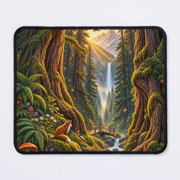 Item preview, Mystical Giant Redwood Forest with Golden Light Stream Art Print designed and sold by irfanshikh.