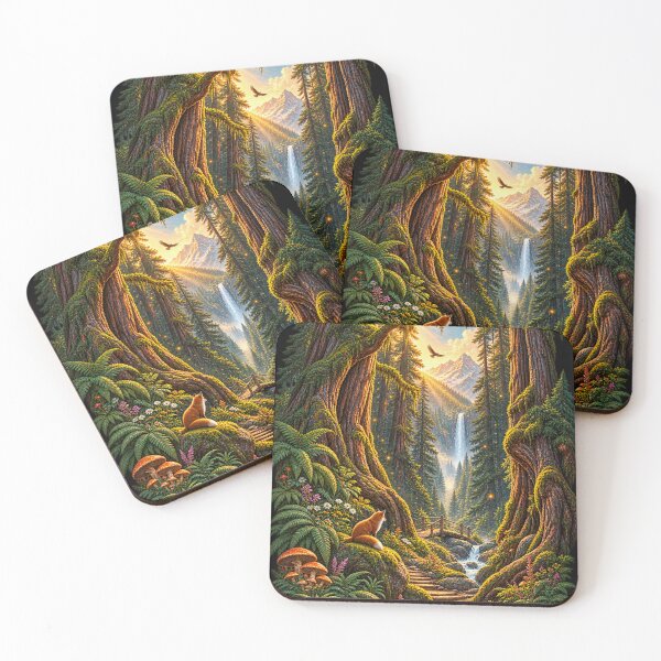 Item preview, Mystical Giant Redwood Forest with Golden Light Stream Art Print designed and sold by irfanshikh.