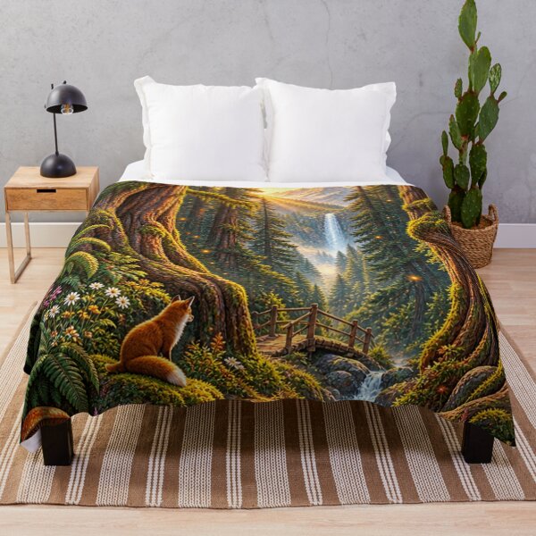 Item preview, Mystical Giant Redwood Forest with Golden Light Stream Art Print designed and sold by irfanshikh.