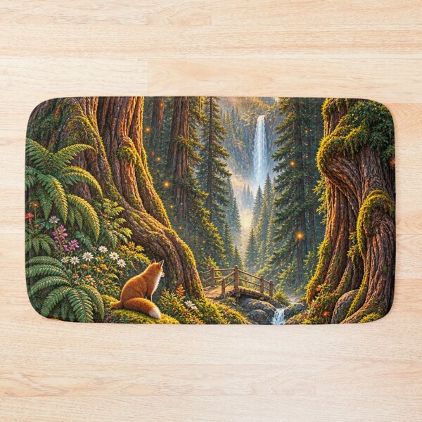 Item preview, Mystical Giant Redwood Forest with Golden Light Stream Art Print designed and sold by irfanshikh.