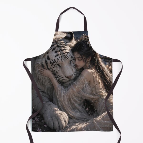 Item preview, White Tiger Embrace | Woman and Tiger Fantasy Art | Romantic Wildlife Portrait designed and sold by ManJiangHong.