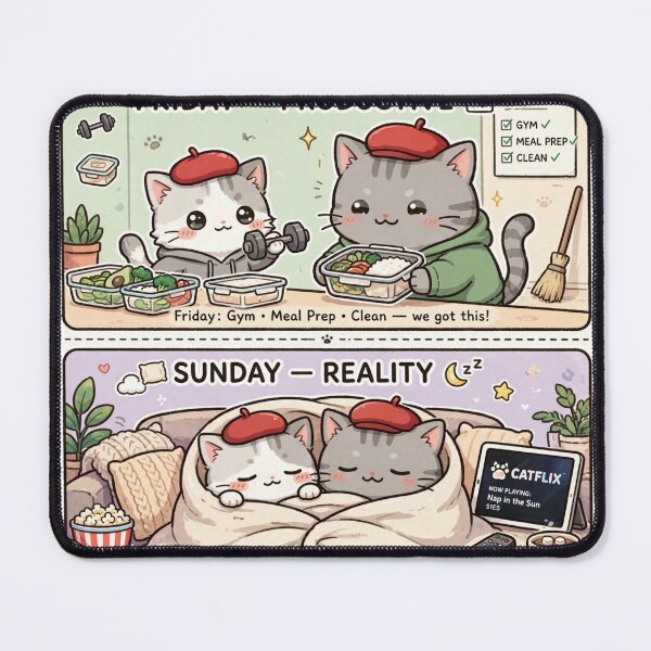Item preview, Weekend Plans vs Reality Kawaii Cat - Productive Friday vs Lazy Sunday Meme designed and sold by MAISON SYLVIE.