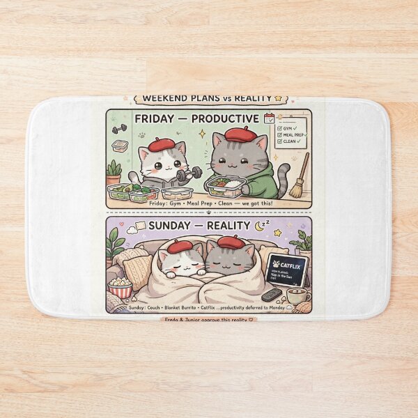 Item preview, Weekend Plans vs Reality Kawaii Cat - Productive Friday vs Lazy Sunday Meme designed and sold by MAISON SYLVIE.