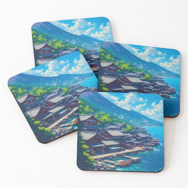 Item preview, Peaceful Japanese Harbor Village designed and sold by ZenGrooves.