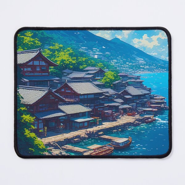 Item preview, Peaceful Japanese Harbor Village designed and sold by ZenGrooves.