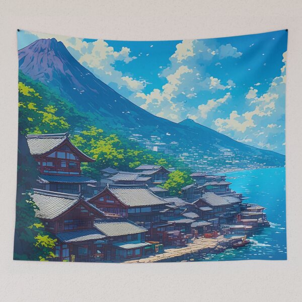 Item preview, Peaceful Japanese Harbor Village designed and sold by ZenGrooves.