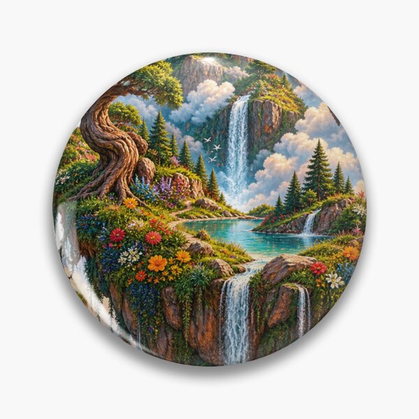 Item preview, Fantasy Floating Island with Waterfalls Surreal Landscape Art designed and sold by irfanshikh.