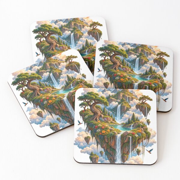 Item preview, Fantasy Floating Island with Waterfalls Surreal Landscape Art designed and sold by irfanshikh.