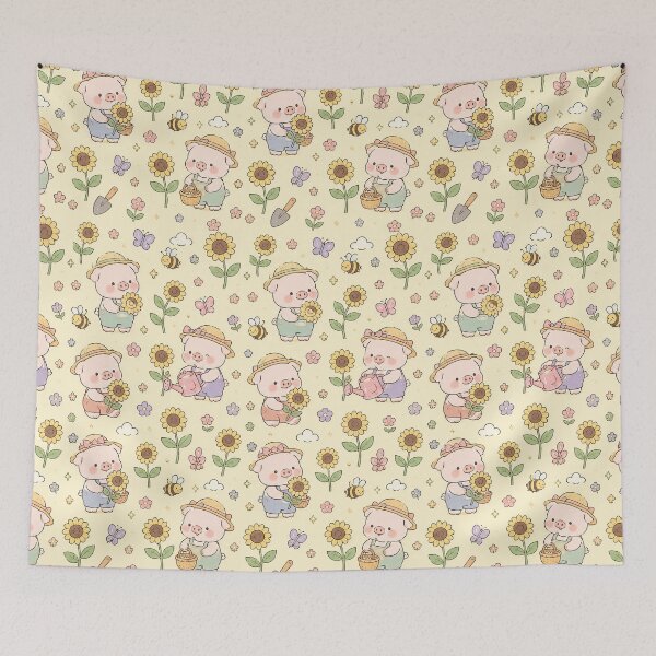 Item preview, Piggy Sunflower Field Pattern designed and sold by Soft Berry Studio.