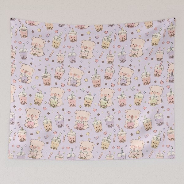 Item preview, Piggy Bubble Tea Pattern designed and sold by Soft Berry Studio.