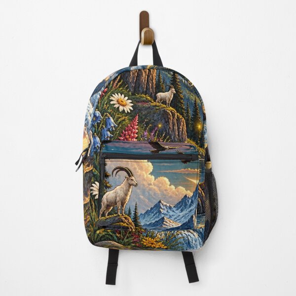 Item preview, Mountain Valley Stream Wildflower Landscape Crescent Moon Art Print designed and sold by irfanshikh.