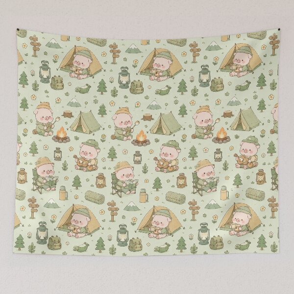 Item preview, Piggy Camping Pattern designed and sold by Soft Berry Studio.