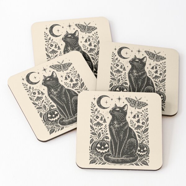 Item preview, Black Cat Moth Pumpkins Flowers Mystical Halloween  designed and sold by Y-Vibes.