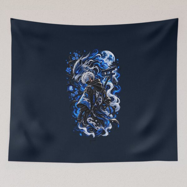 Item preview, Blue Spirit Wolf Samurai – Japanese Dark Fantasy Anime Warrior designed and sold by Musamem  Designs.