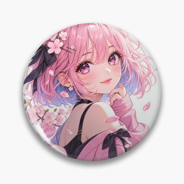 Item preview, Kawaii Pink Hair Anime Girl with Sakura Blossoms designed and sold by Aozon.