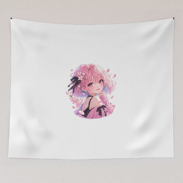 Item preview, Kawaii Pink Hair Anime Girl with Sakura Blossoms designed and sold by Aozon.