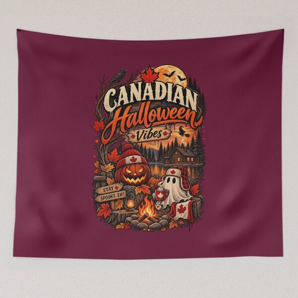 Item preview, Canadian Halloween Vibes – Cozy Ghost Campfire & Maple Leaf Autumn designed and sold by mocci10.