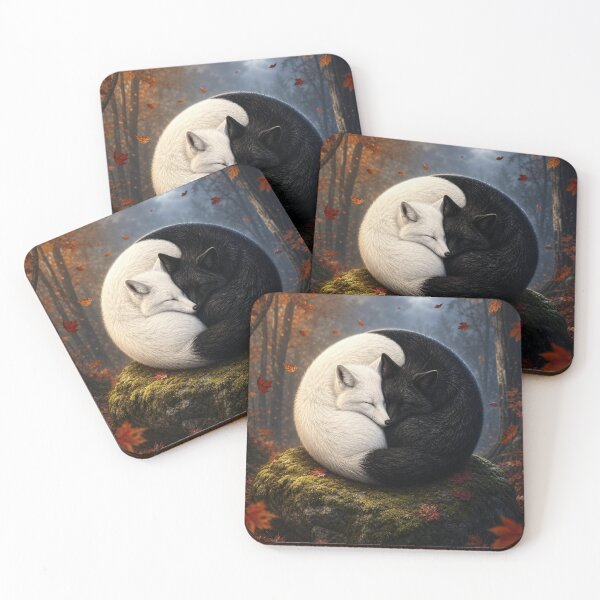 Item preview, Yin Yang Foxes Moonlit Autumn Forest Wall Art designed and sold by MOCH- ART.