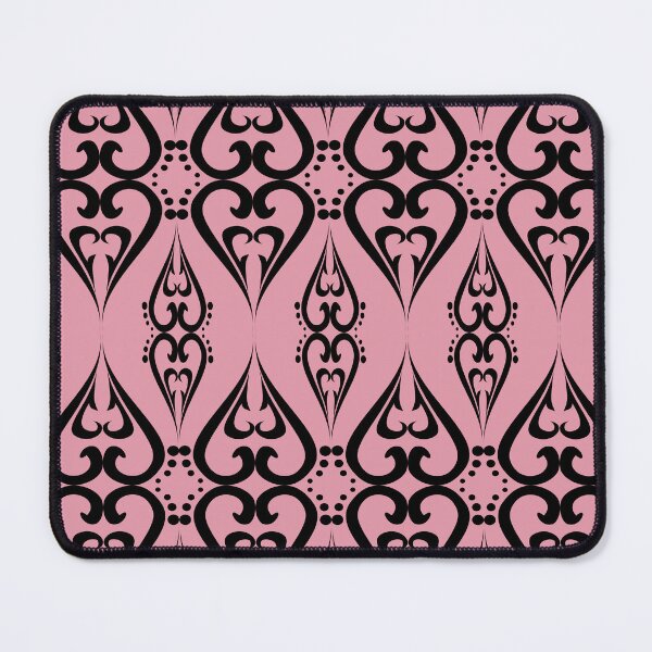 Artikelvorschau, Nahtloses Muster mit schwarzem, ornamentalem Herz auf rosa Hintergrund, ethnisch-tribales Vektordesign entworfen und verkauft von AdesignbyG.