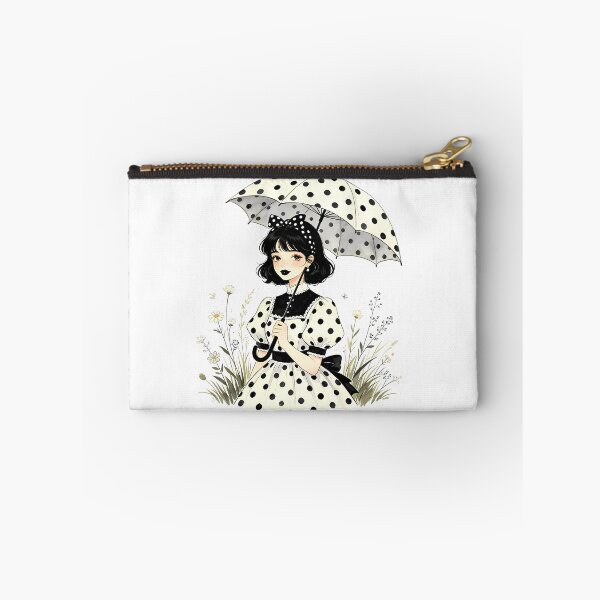 Item preview, Cottagecore Polka Dot Girl with Black Lips and Umbrella designed and sold by Bondingbonding.