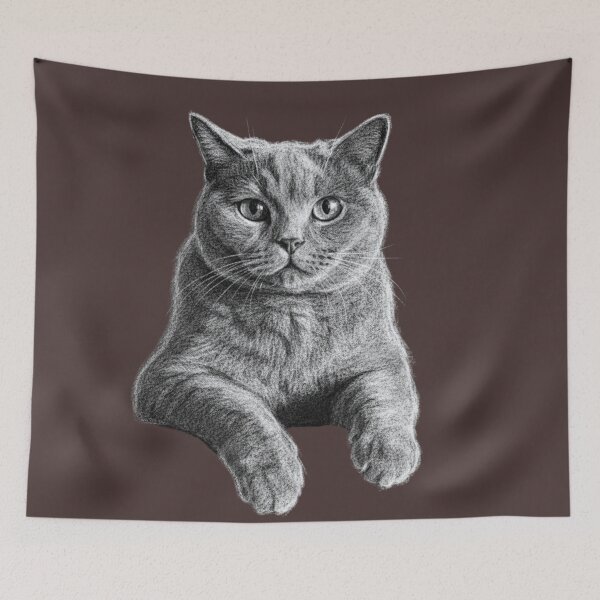 Item preview, Chartreux Cat Breed Chalk Sketch Portrait designed and sold by Exquisite Design Studio „Paculówka”.