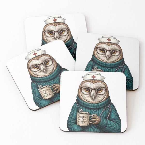 Item preview, Owl Nurse Caffeinate Medicate designed and sold by Tiffany Roy.