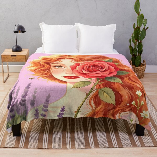 Item preview, Cottagecore Redhead Girl with Red Rose and Wildflowers designed and sold by Bondingbonding.