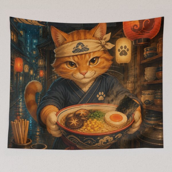 Item preview, The Cat Cooks Ramen at Midnight designed and sold by Pixel Sakura Gallery.