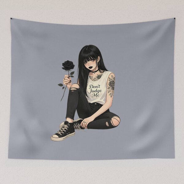 Item preview, Dark Cottagecore Girl with Black Rose and Don't Judge Me designed and sold by Bondingbonding.