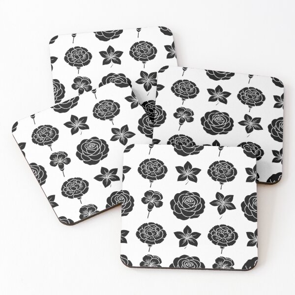 Item preview, Black White Line Art Flower Pattern — Rose Carnation Santan designed and sold by Bondingbonding.