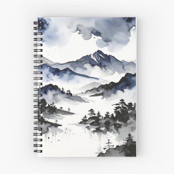 Item preview, Misty Japanese Mountains Ink Wash Landscape designed and sold by BetweenForms.