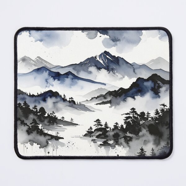 Item preview, Misty Japanese Mountains Ink Wash Landscape designed and sold by BetweenForms.